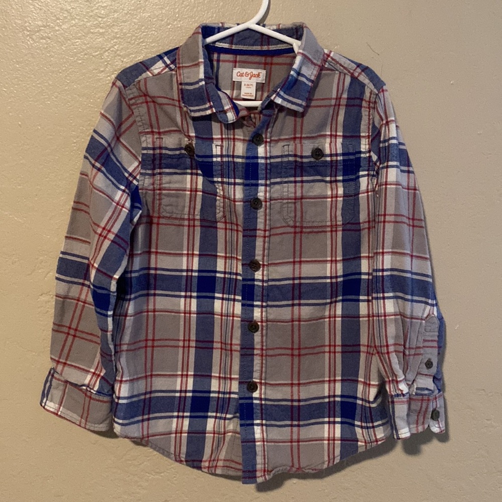 ☀️5 For 25☀️ Cat & Jack flannel button up shirt size S 6/7